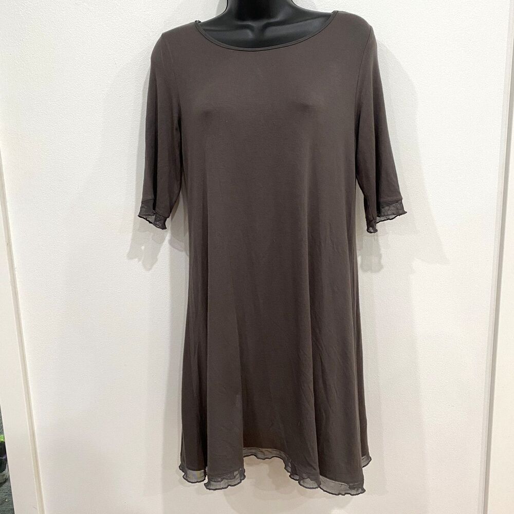 Natural Life Size M Gray Jersey Knit Dress Sheer Distressed Hem Classic Relaxed